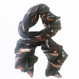 JOY SUSAN Black Scarf Floating Feather Print Oversized